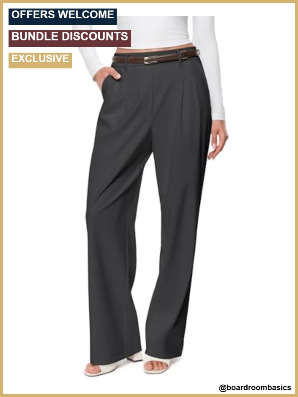 Wide Leg Pull On High Waist Dress Pants Straight Leg Trousers